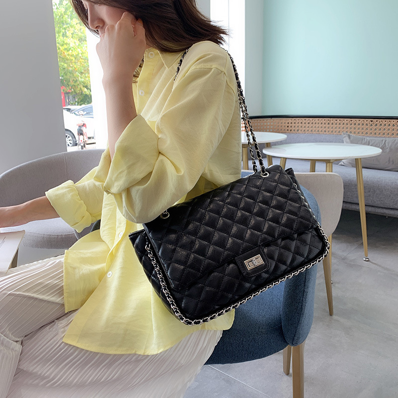 Fashion Black Chain Rhombic Shoulder Messenger Bag,Messenger bags