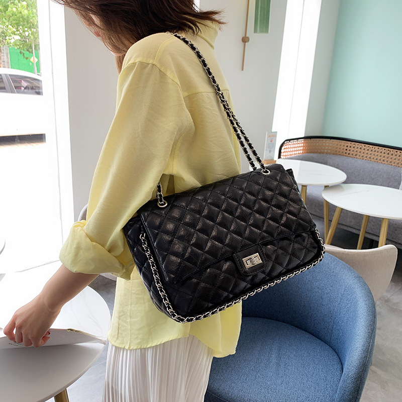 Fashion Black Chain Rhombic Shoulder Messenger Bag,Messenger bags