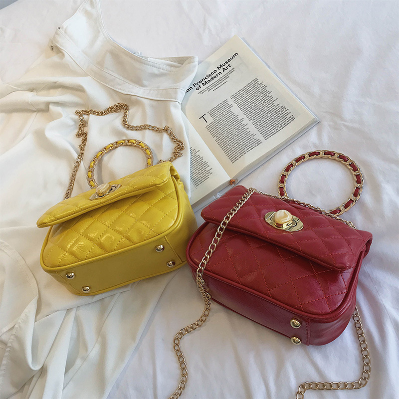 Fashion Yellow Lingge Chain Hand Shoulder Shoulder Bag,Handbags