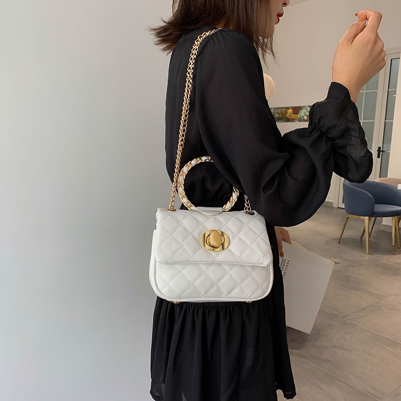 Fashion White Lingge Chain Hand Shoulder Shoulder Bag,Handbags