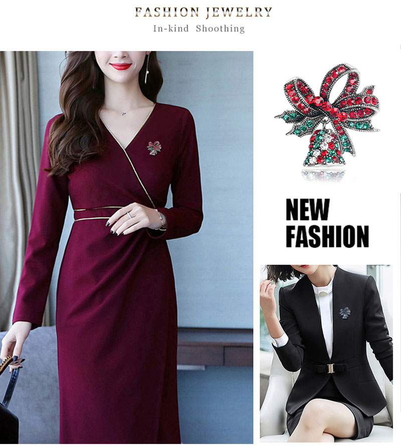 Fashion Red Alloy Diamond Christmas Bell Brooch,Korean Brooches