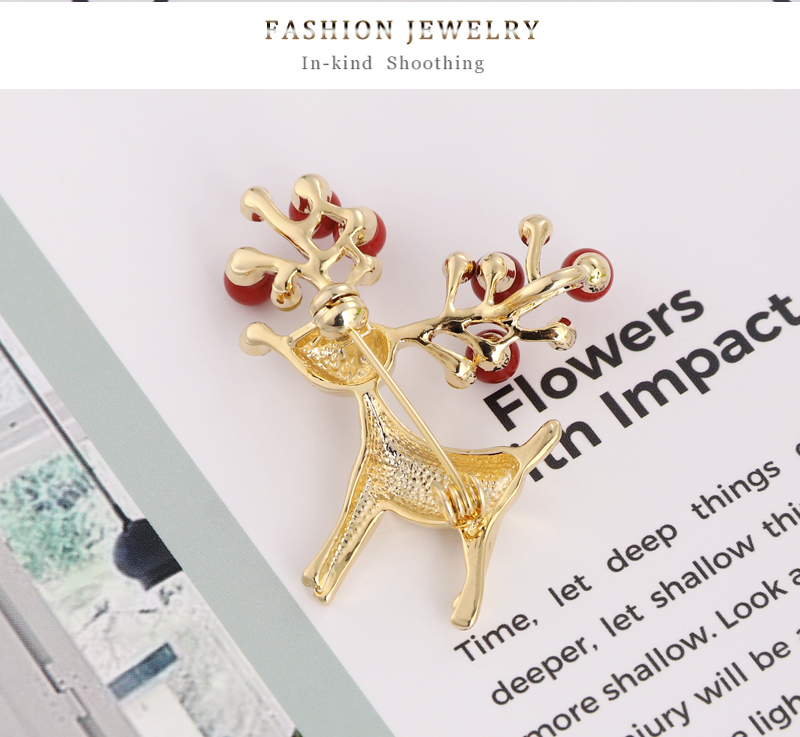 Fashion Red Alloy Diamond Pearl Christmas Deer Brooch,Korean Brooches