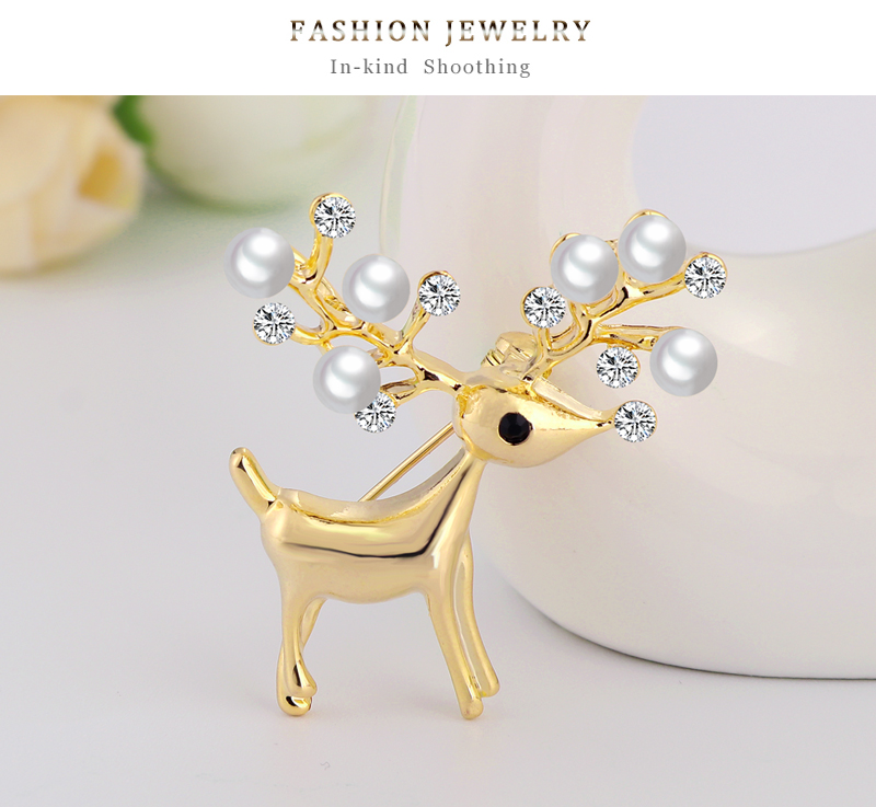 Fashion Gray Alloy Diamond Pearl Christmas Deer Brooch,Korean Brooches