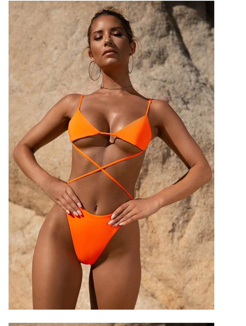 Fashion Orange Cross Bandage Lace-up One-piece Swimsuit,One Pieces