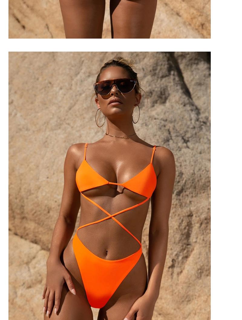 Fashion Orange Cross Bandage Lace-up One-piece Swimsuit,One Pieces