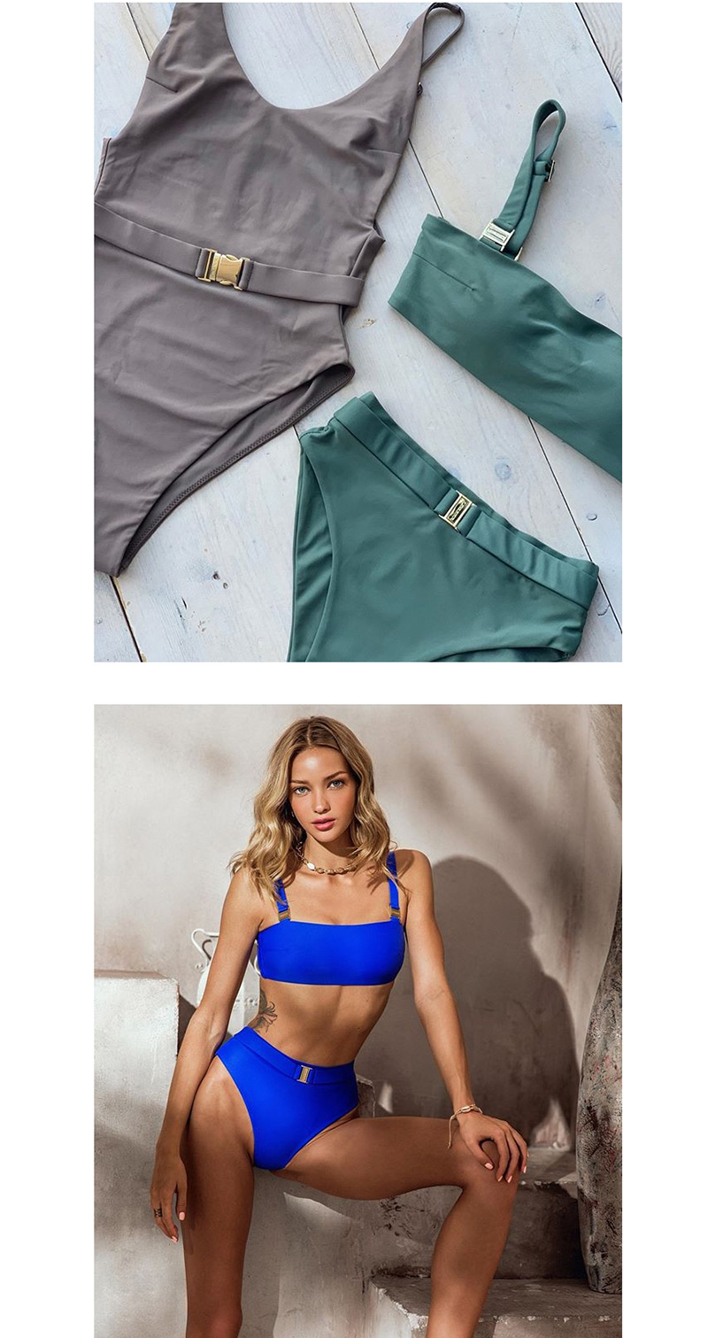 Fashion Armygreen Metal Buckle Bandage High Waist Split Swimsuit,Bikini Sets
