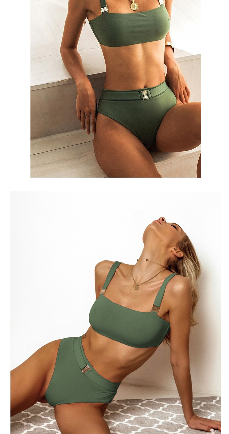 Fashion Armygreen Metal Buckle Bandage High Waist Split Swimsuit,Bikini Sets