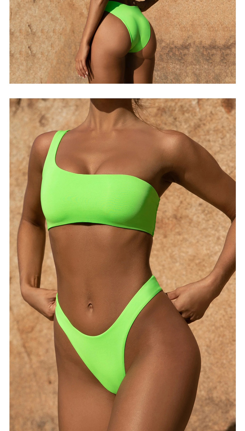 Fashion Fluorescent Green One-shoulder High Waist Split Swimsuit,Bikini Sets