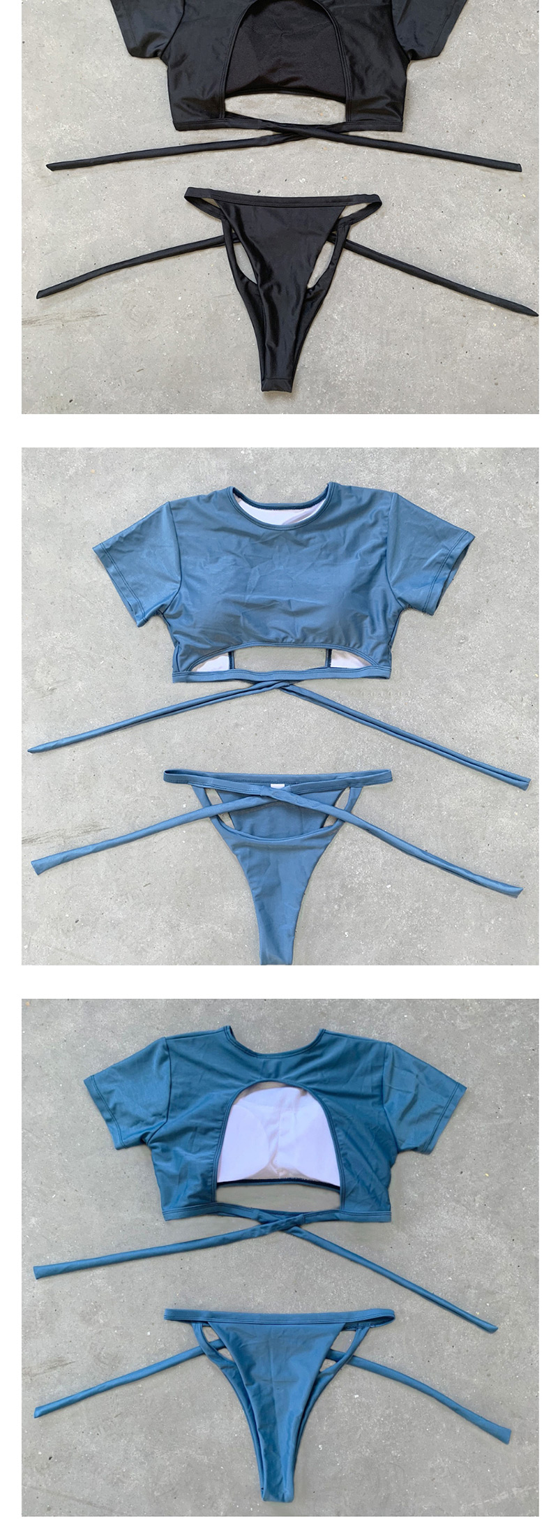 Fashion Blue Lace-up Bandage High Waist Split Swimsuit,Bikini Sets