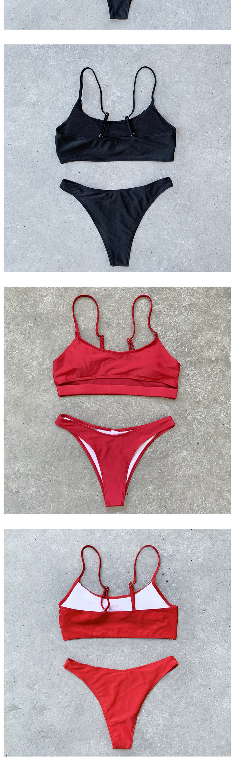 Fashion Red Hollow Triangle Bandage Split Swimsuit,Bikini Sets