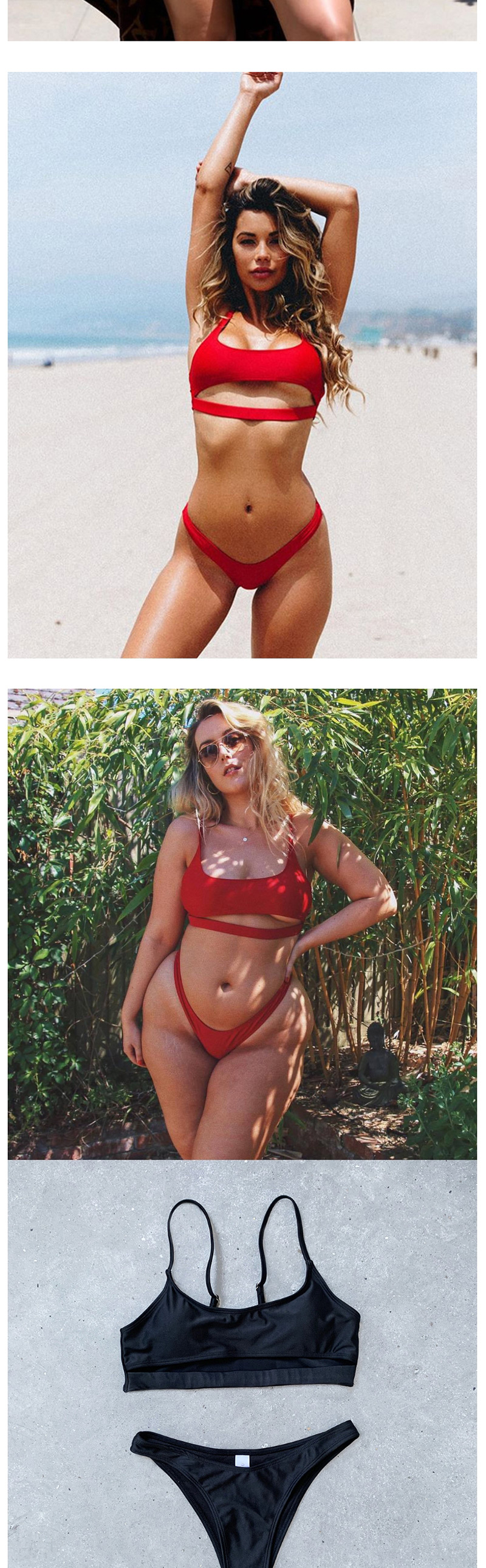 Fashion Red Hollow Triangle Bandage Split Swimsuit,Bikini Sets