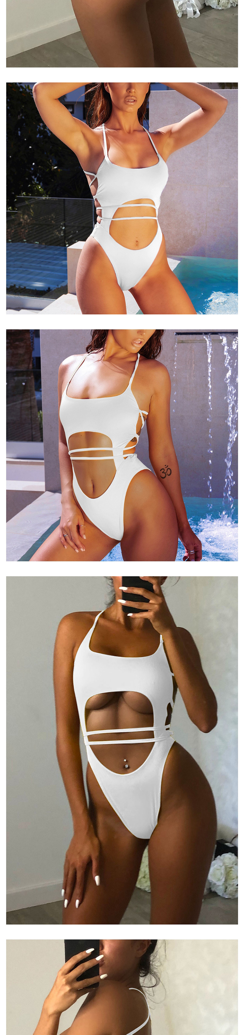 Fashion White Openwork Bandage Cross-piece Swimsuit,One Pieces