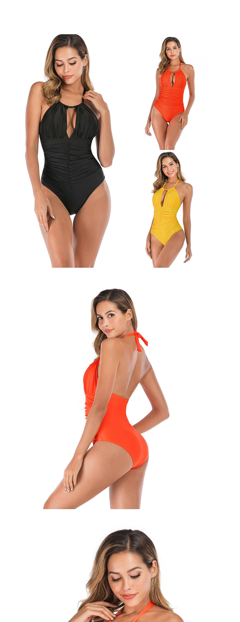 Fashion Black Solid Color One-piece Swimsuit,One Pieces