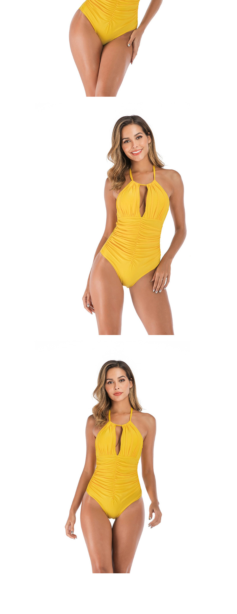 Fashion Yellow Solid Color One-piece Swimsuit,One Pieces