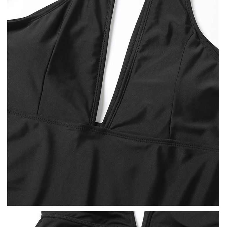 Fashion Black Deep V One-piece Swimsuit,Swimwear Plus Size