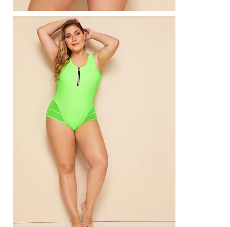 Fashion Fluorescent Green Zipper One-piece Swimsuit,Swimwear Plus Size