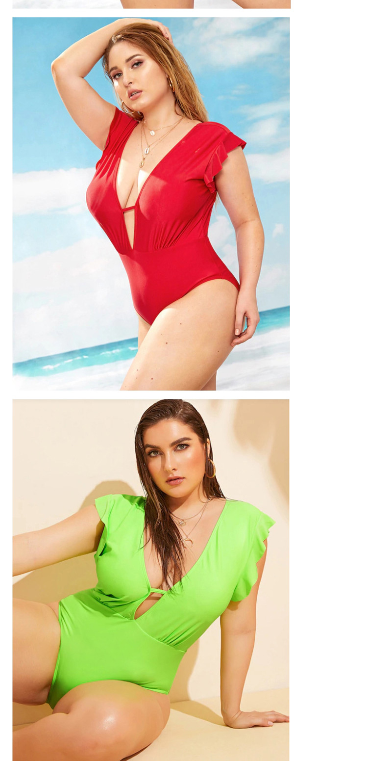 Fashion Red V-neck One-piece Swimsuit,Swimwear Plus Size