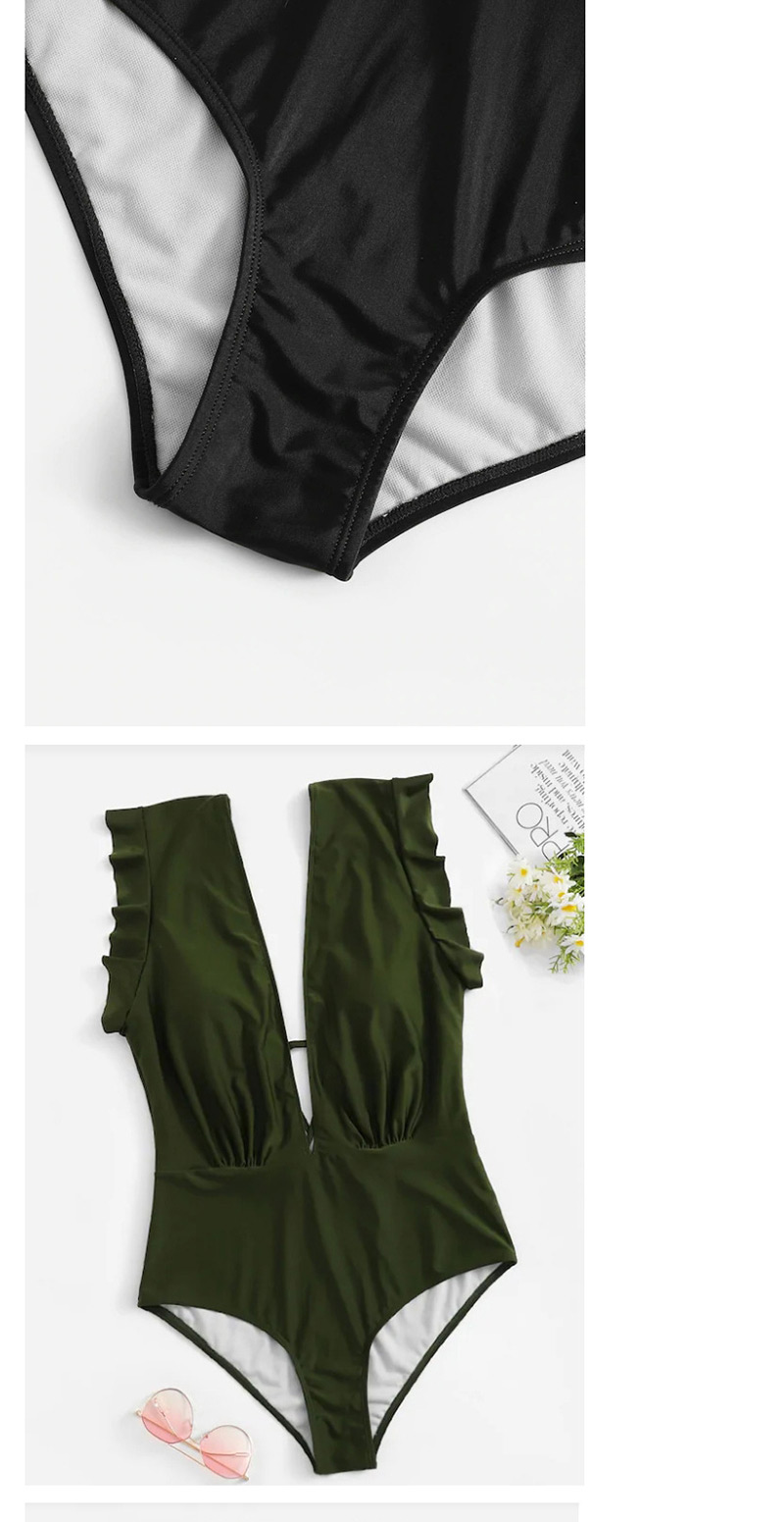 Fashion Army Green V-neck One-piece Swimsuit,Swimwear Plus Size