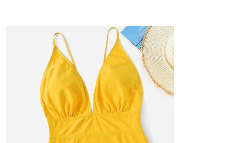 Fashion Yellow Solid Color One-piece Swimsuit,Swimwear Plus Size