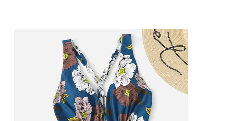 Fashion Blue Flowers Printed One-piece Swimsuit,Swimwear Plus Size
