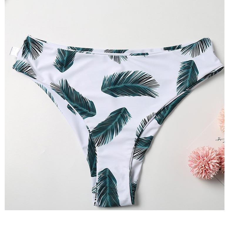 Fashion Black + White Leaf Print Bikini,Swimwear Plus Size