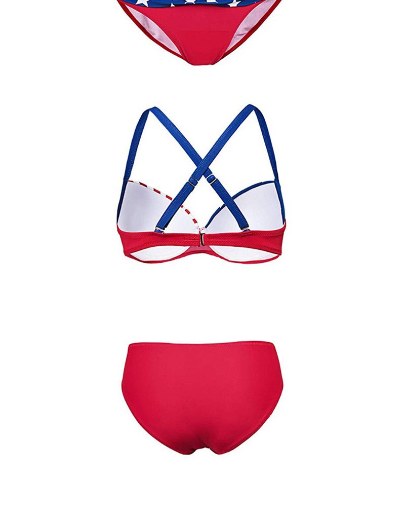 Fashion Pentagram Red American Flag Hard Pack Split Swimsuit,Swimwear Plus Size