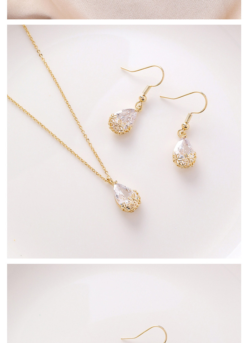 Fashion Necklace Zircon Hollow Flower Necklace With Water Drops,Pendants