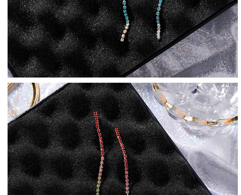 Fashion Color  Silver Needle Rainbow Gradient Color Diamond Chain Tassel Earrings,Drop Earrings
