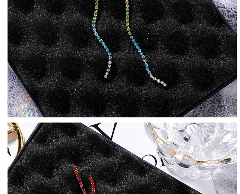 Fashion Color  Silver Needle Rainbow Gradient Color Diamond Chain Tassel Earrings,Drop Earrings