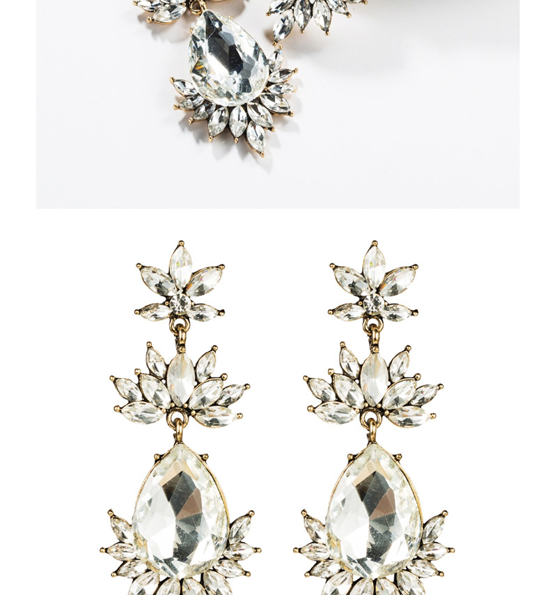 Fashion White Drop-shaped Multi-layer Acrylic Diamond Flower Earrings,Stud Earrings