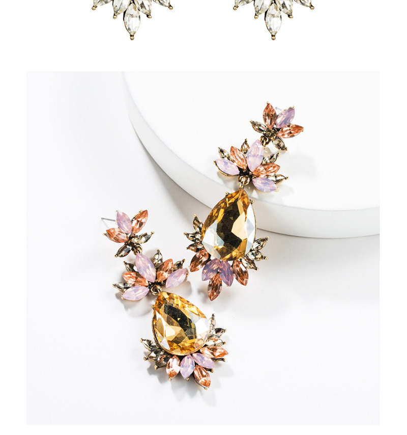 Fashion Rose Red Drop-shaped Multi-layer Acrylic Diamond Flower Earrings,Stud Earrings