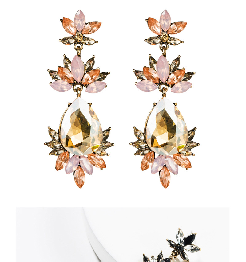 Fashion Black Drop-shaped Multi-layer Acrylic Diamond Flower Earrings,Stud Earrings