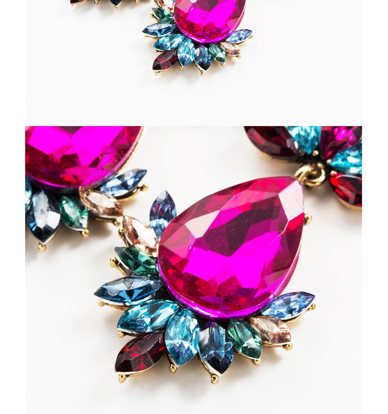 Fashion Rose Red Drop-shaped Multi-layer Acrylic Diamond Flower Earrings,Stud Earrings