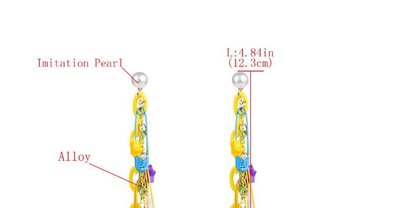 Fashion Color Alloy Pin Resin Five-pointed Star Chain Earrings,Drop Earrings
