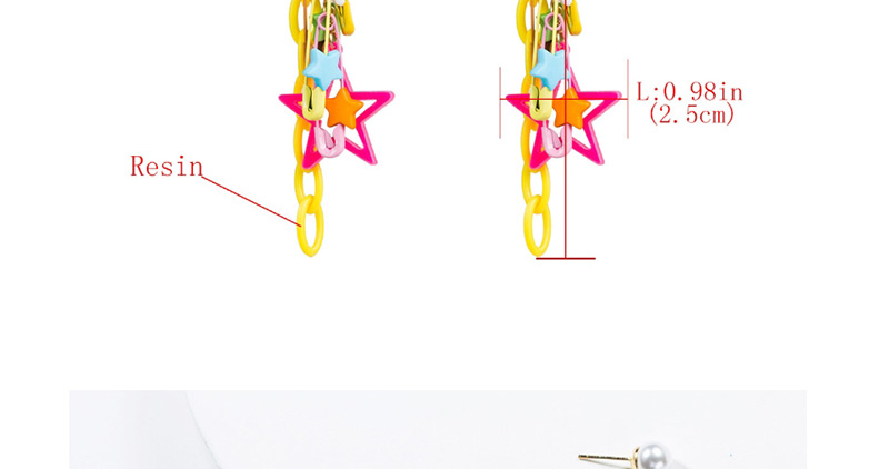 Fashion Color Alloy Pin Resin Five-pointed Star Chain Earrings,Drop Earrings