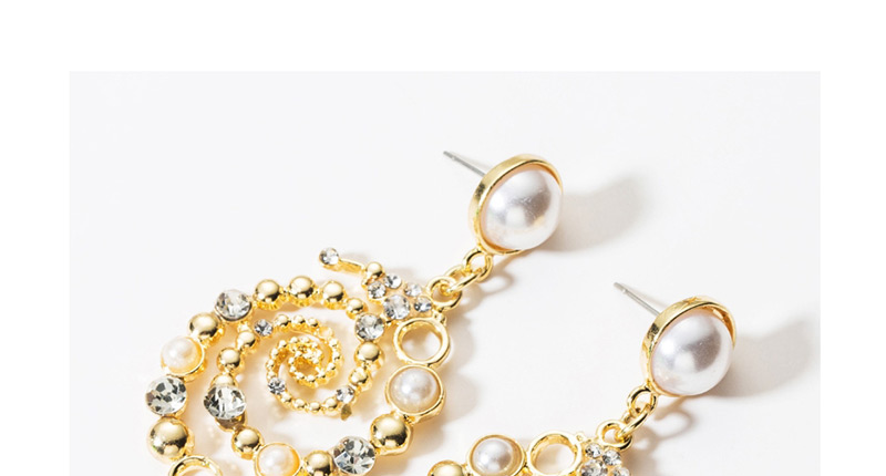 Fashion Gold Alloy Diamond And Pearl Spiral Earrings,Drop Earrings