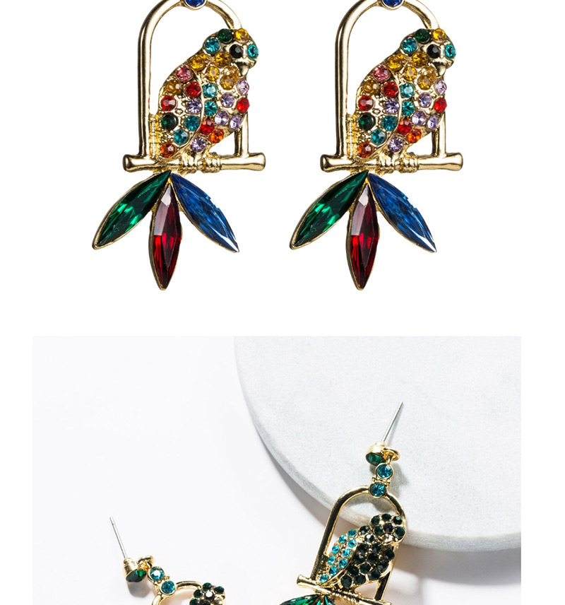 Fashion Green Acrylic Diamond Parrot Bird Cage Full Of Diamond Earrings,Drop Earrings
