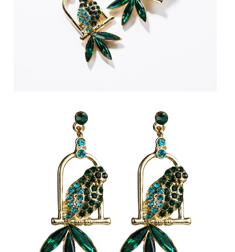 Fashion Green Acrylic Diamond Parrot Bird Cage Full Of Diamond Earrings,Drop Earrings