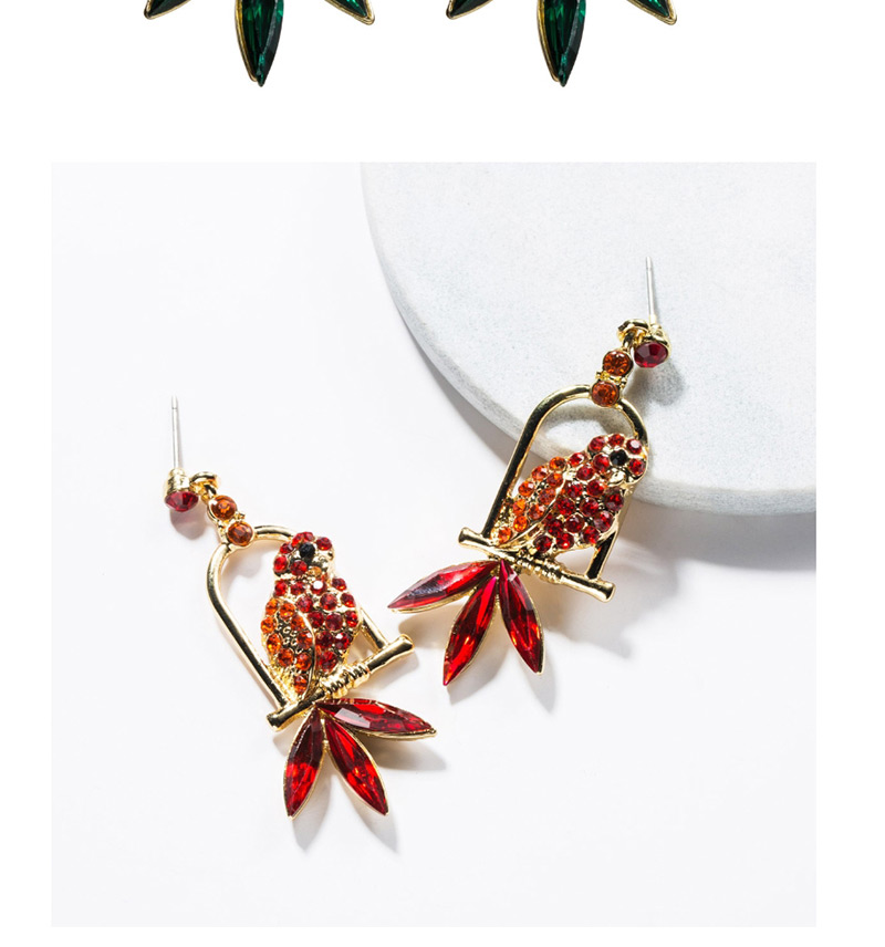 Fashion Red Acrylic Diamond Parrot Bird Cage Full Of Diamond Earrings,Drop Earrings