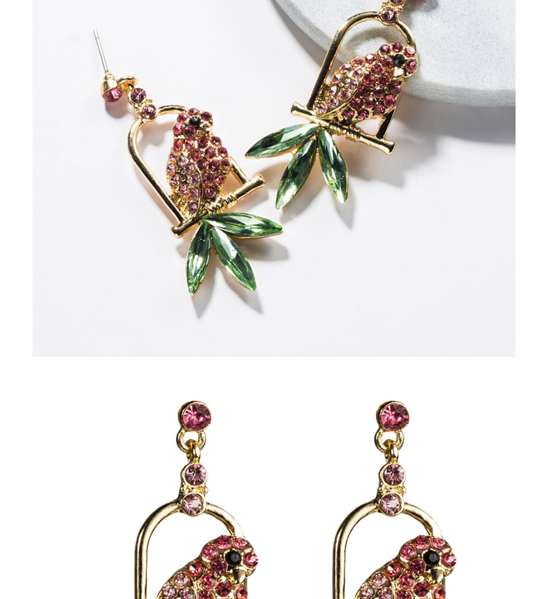 Fashion Pink Acrylic Diamond Parrot Bird Cage Full Of Diamond Earrings,Drop Earrings