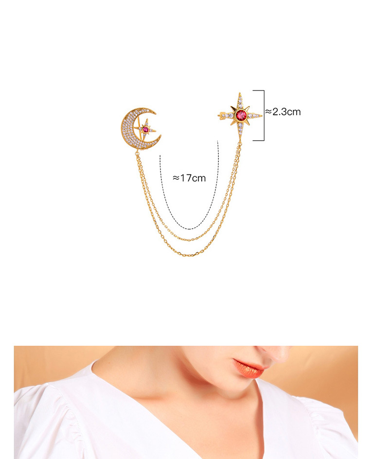 Fashion Red Star And Moon Asymmetric Double Brooch,Korean Brooches