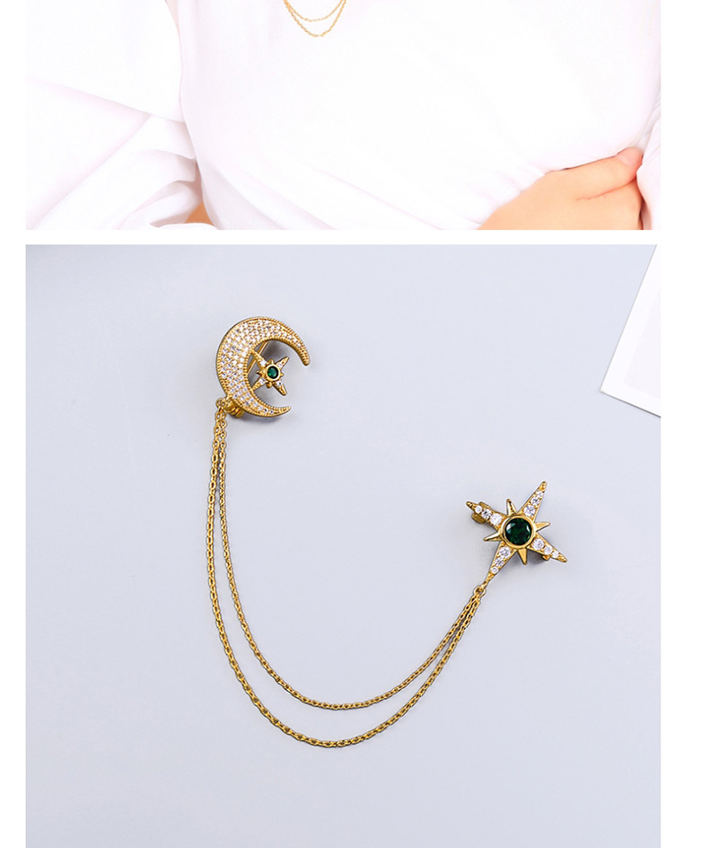 Fashion Green Star And Moon Asymmetric Double Brooch,Korean Brooches