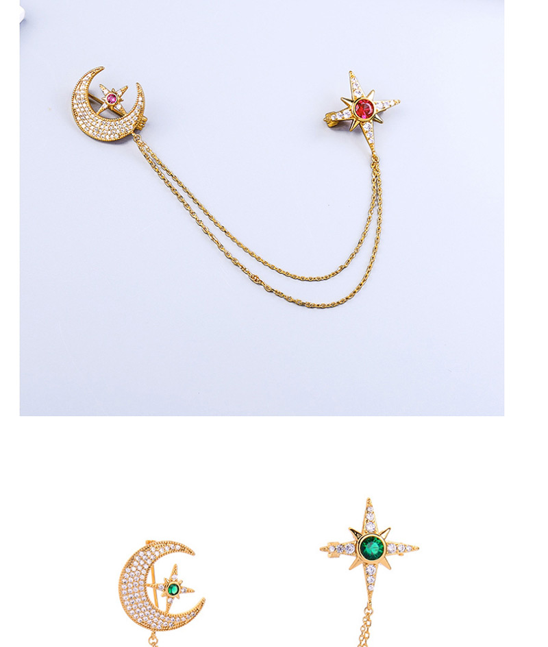 Fashion Red Star And Moon Asymmetric Double Brooch,Korean Brooches