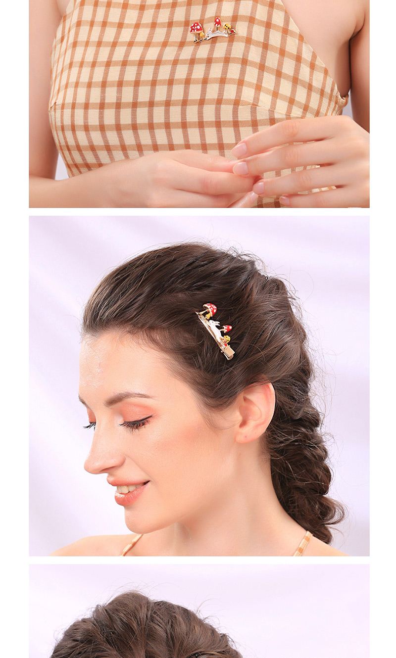 Fashion Red Hair Clip Rabbit Hairpin Drop Glaze Mushroom Brooch,Korean Brooches
