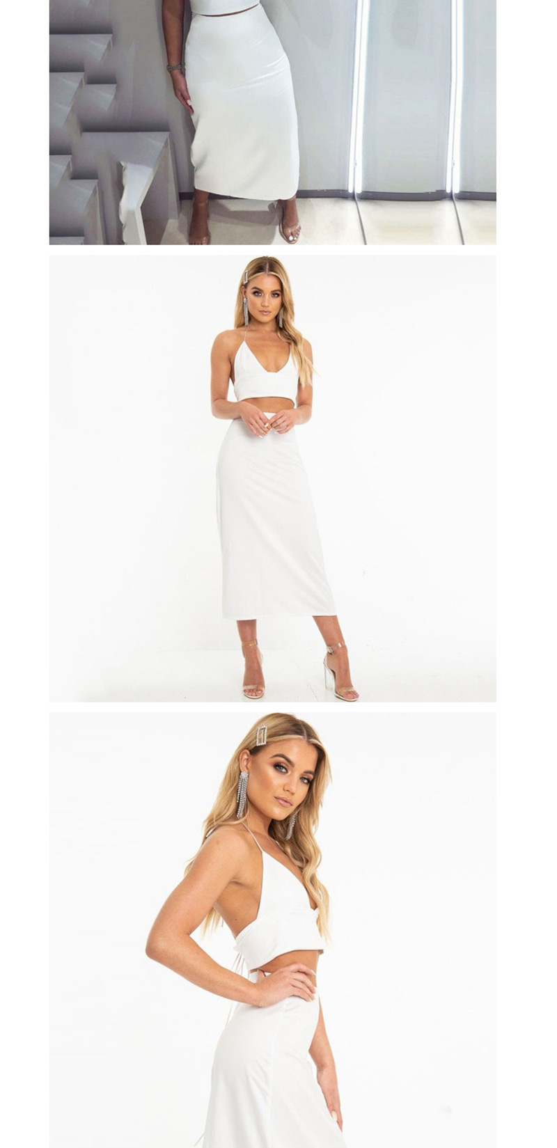 Fashion White Strap Hanging Neck Two-piece Skirt,Tank Tops & Camis