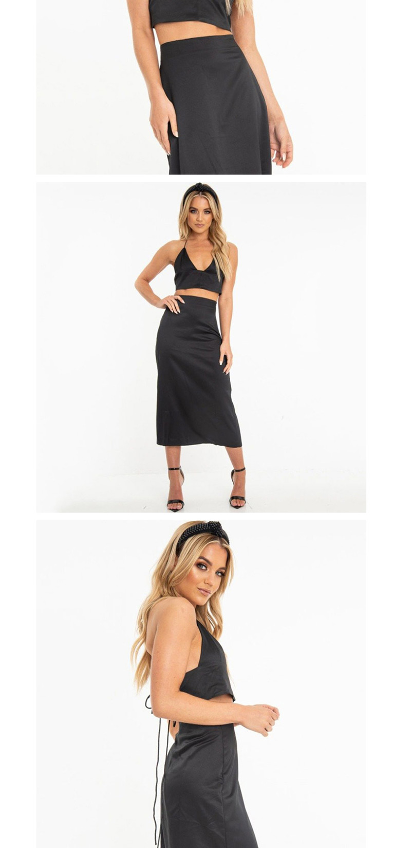Fashion Black Strap Hanging Neck Two-piece Skirt,Tank Tops & Camis