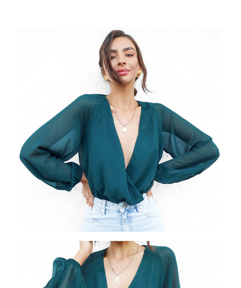 Fashion Green V-neck Chiffon Jumpsuit,Pants