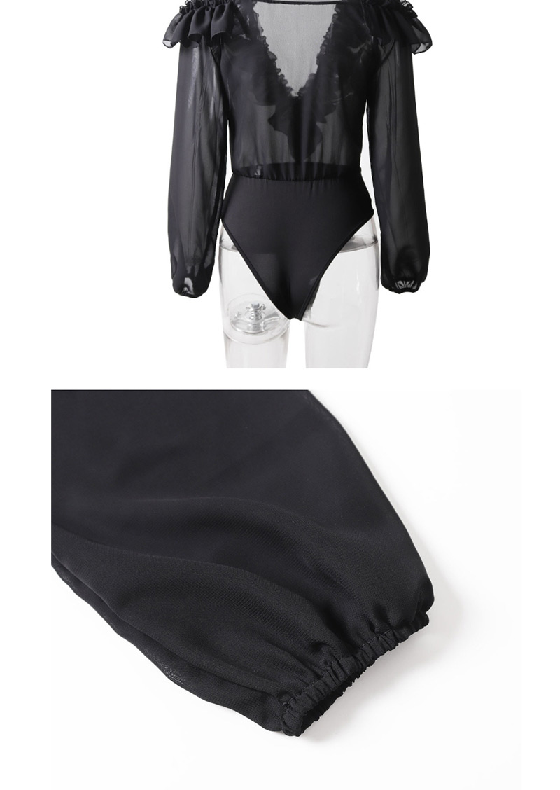 Fashion Black Ruffled V-neck Chiffon Jumpsuit,Pants