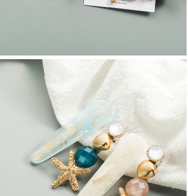 Fashion Light Blue Starfish Gemstone Hair Clip,Hairpins