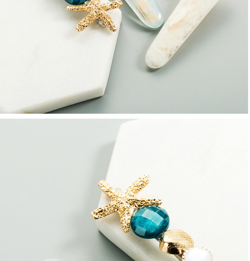 Fashion Light Blue Starfish Gemstone Hair Clip,Hairpins